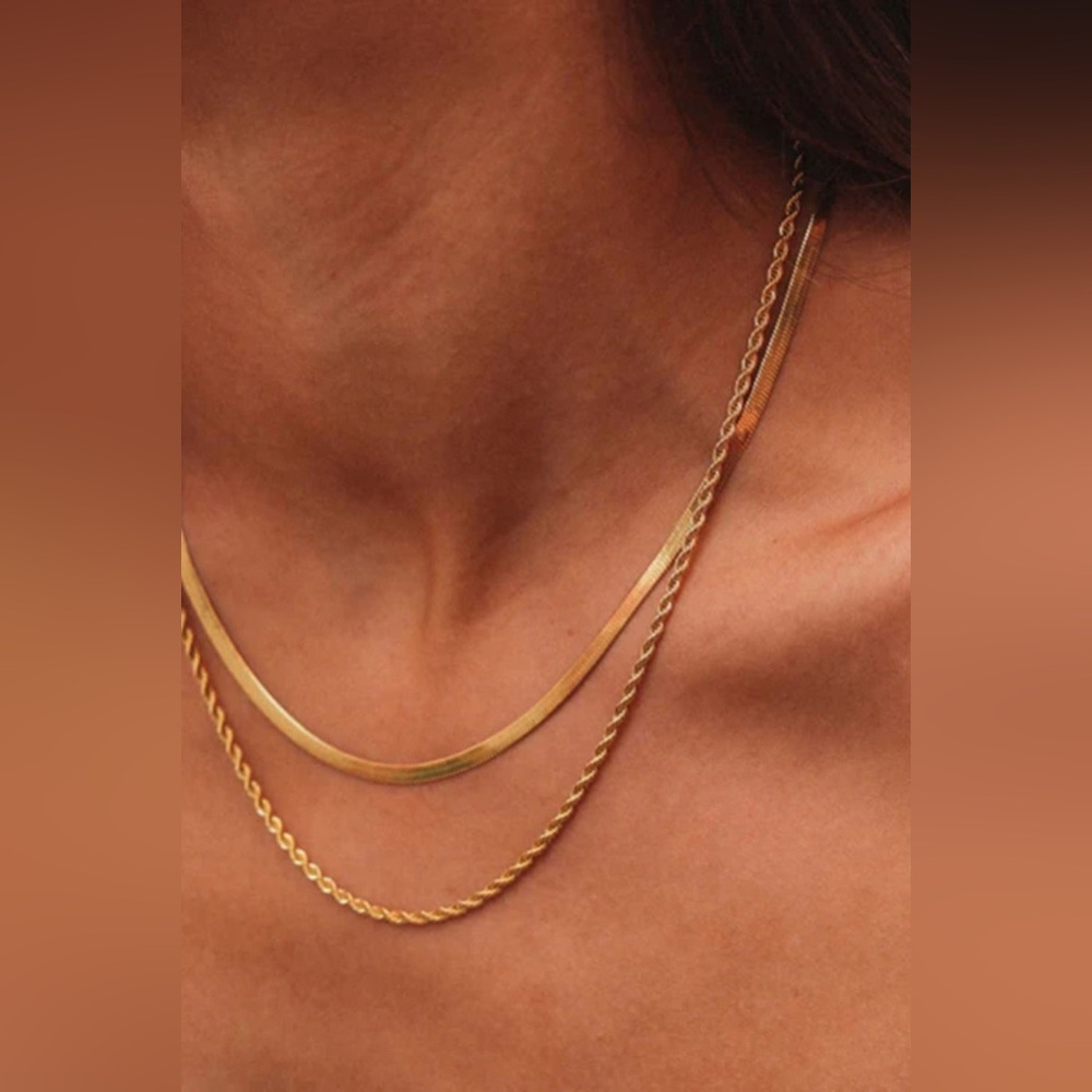 Herringbone Layered Rope Chain Necklace
